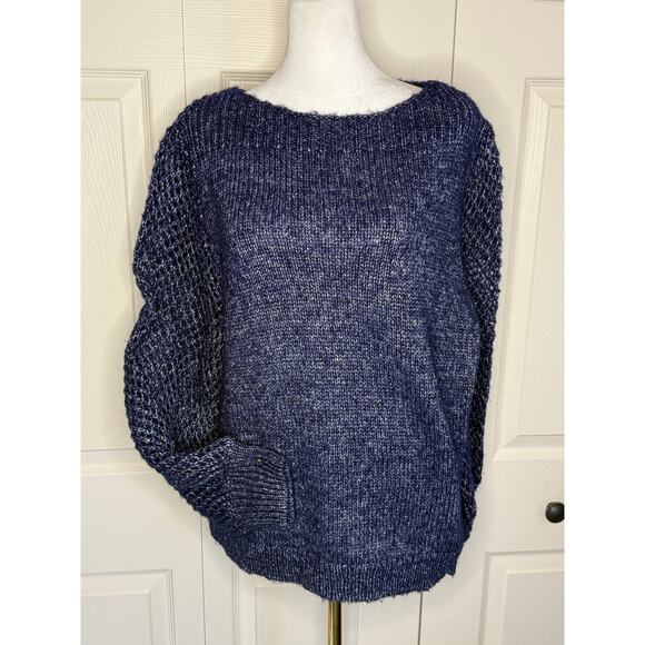 Tommy Bahama Sz XL Blue Pullover Boat Neck Shimmer Balloon Sleeve Sweater NWT - Picture 2 of 9
